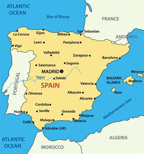 spain map with cities madrid and granada